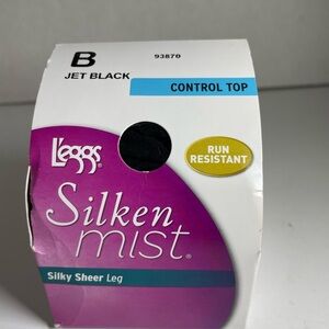 L'eggs Silken Mist Jet Black Control Top Pantyhose Size B